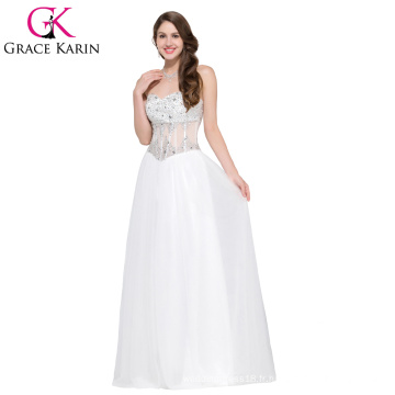 Grace Karin bretelles en paillettes et tulle en perles blanches en mousseline de soie robe de bal GK000021-4